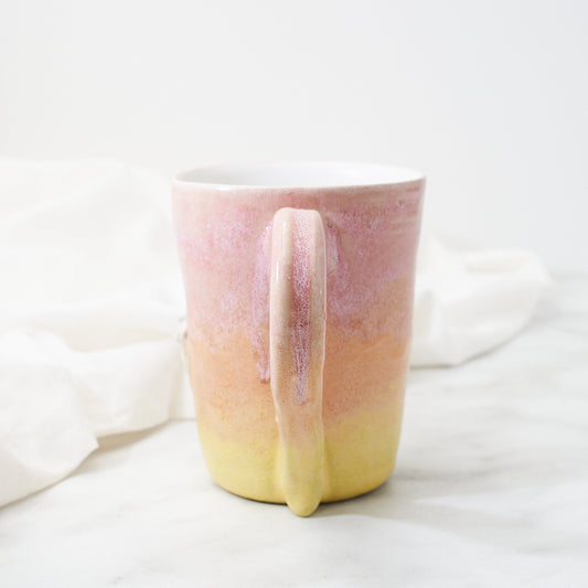 Salmon Faverolles mug, sunset glaze