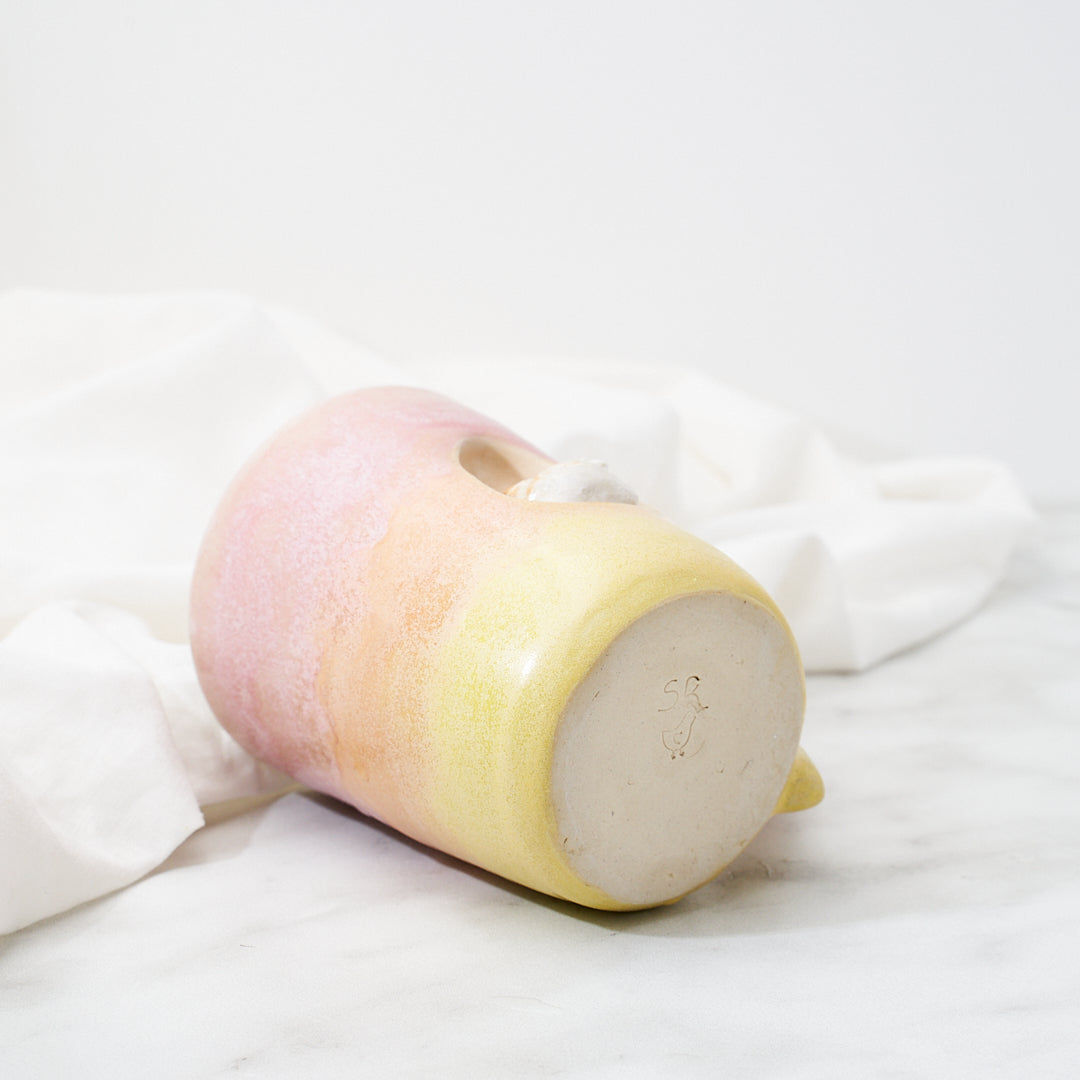 Salmon Faverolles mug, sunset glaze