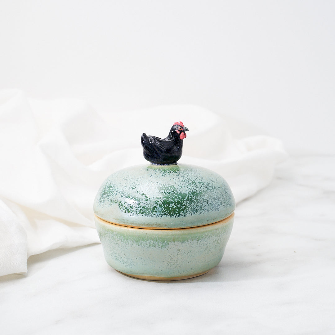 Australorp dish, green microcrystal glaze