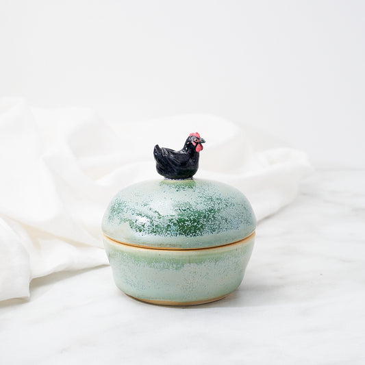 Australorp dish, green microcrystal glaze