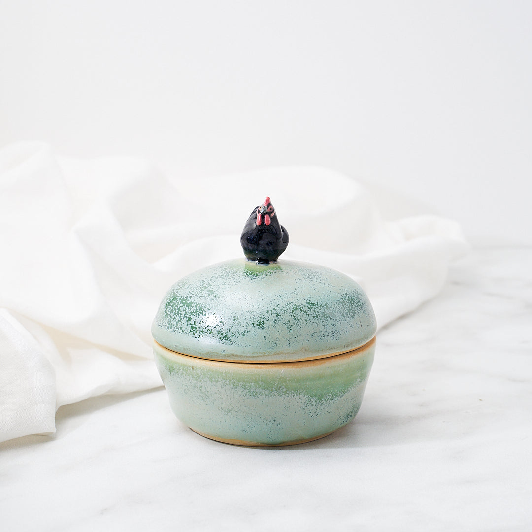 Australorp dish, green microcrystal glaze