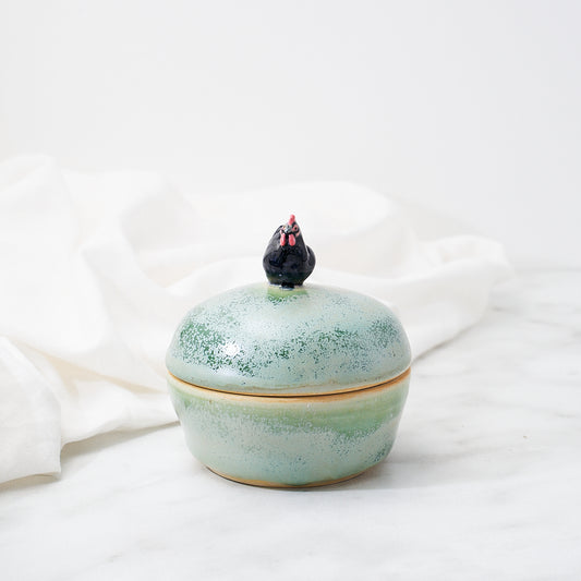 Australorp dish, green microcrystal glaze