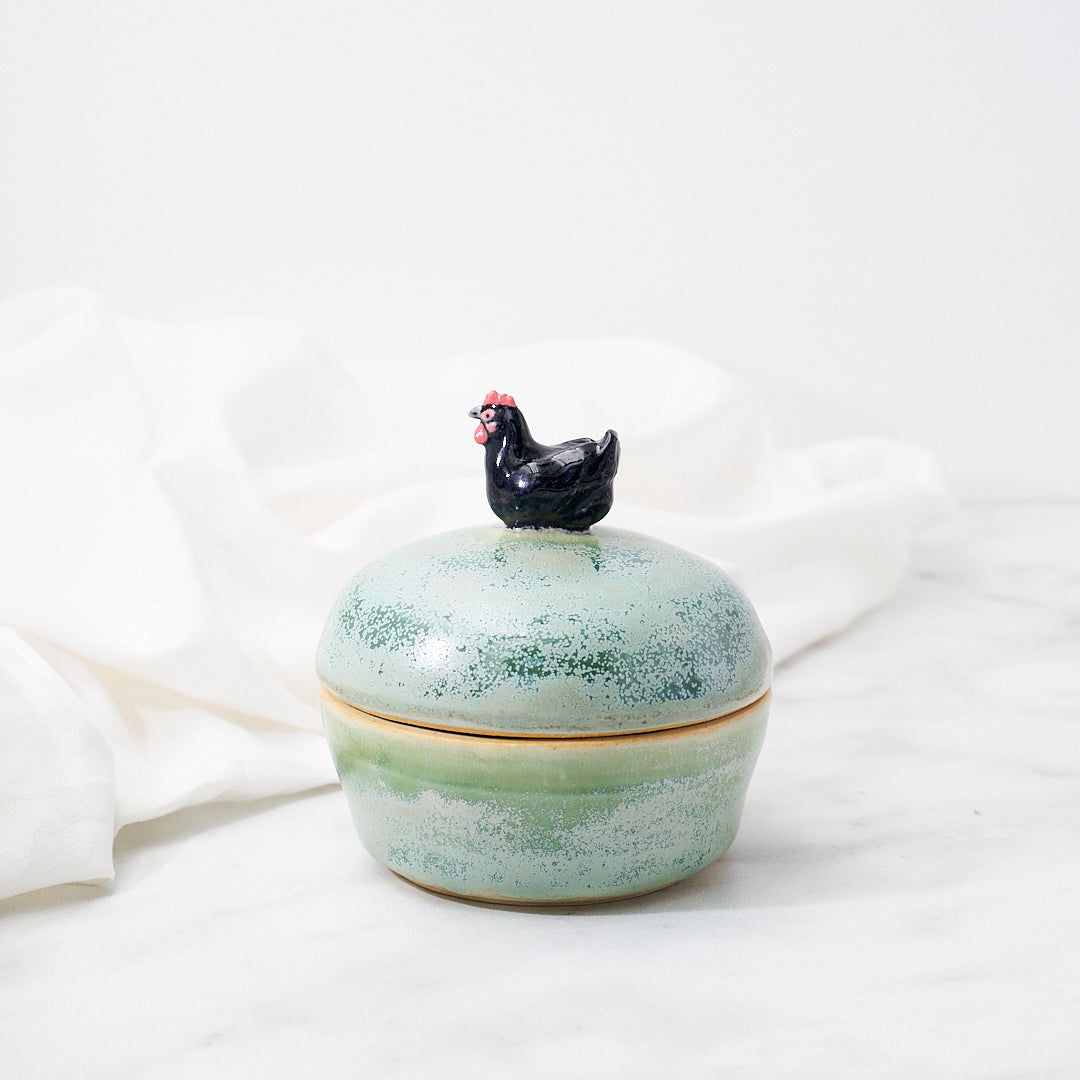 Australorp dish, green microcrystal glaze
