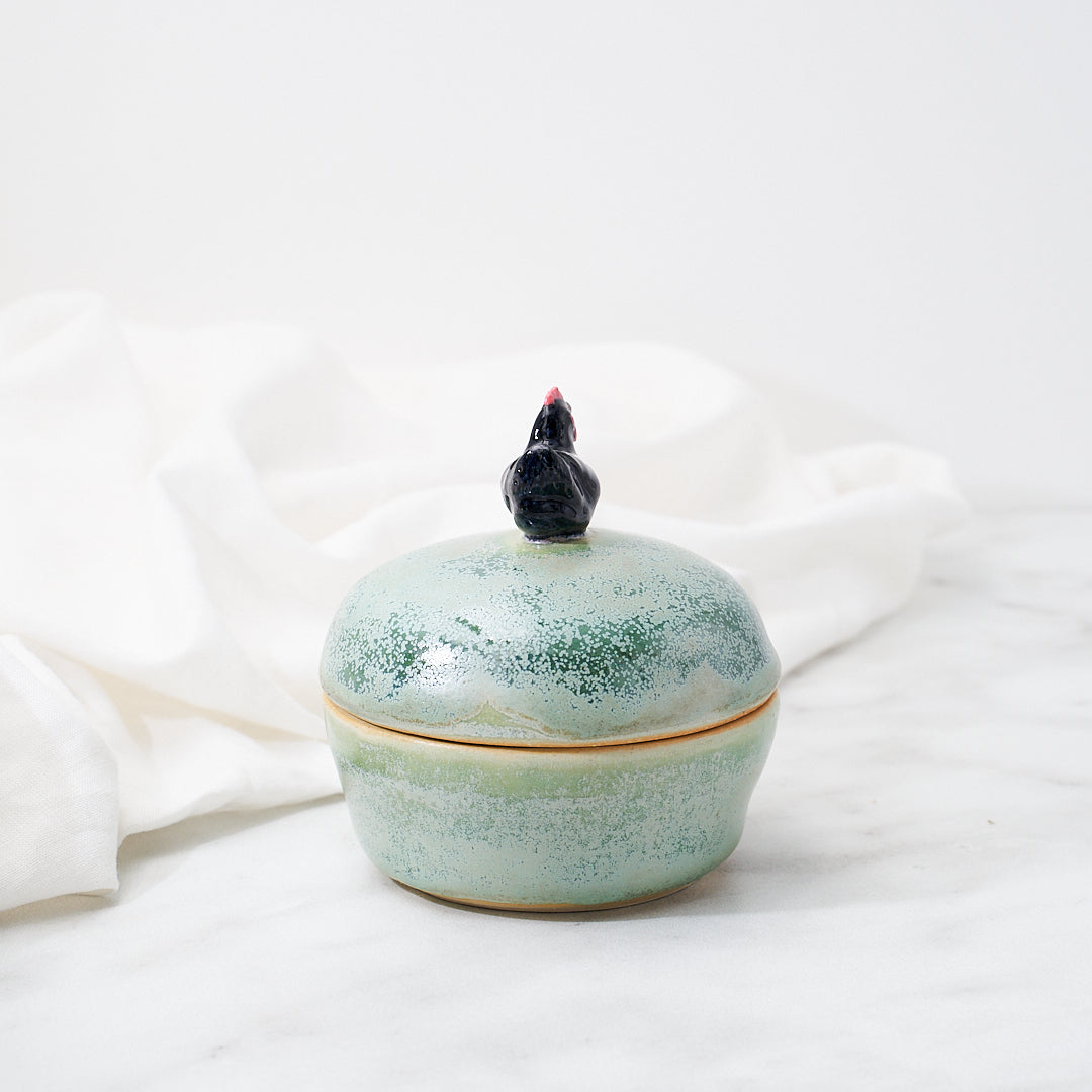 Australorp dish, green microcrystal glaze