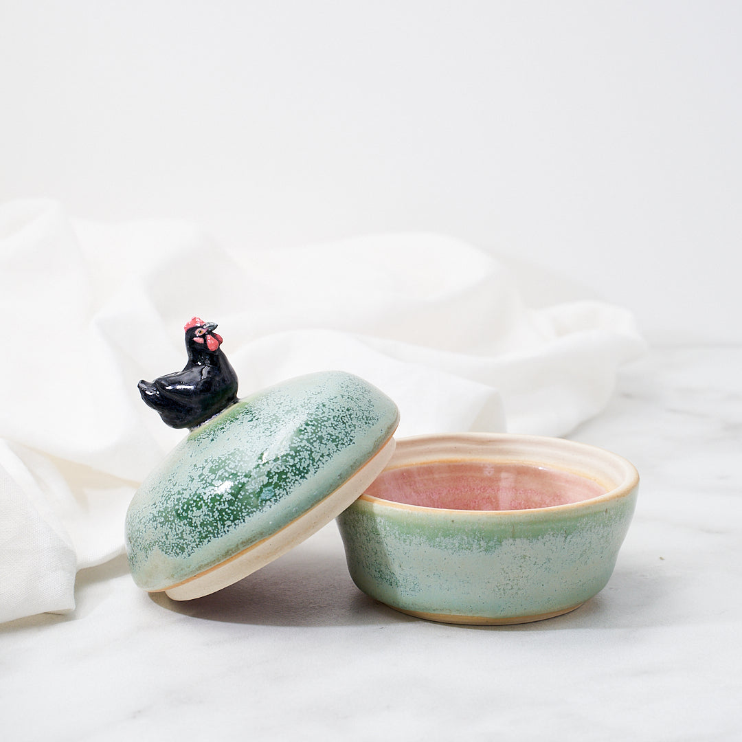 Australorp dish, green microcrystal glaze