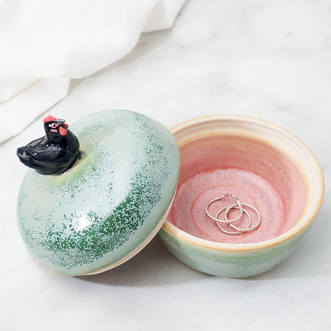 Australorp dish, green microcrystal glaze