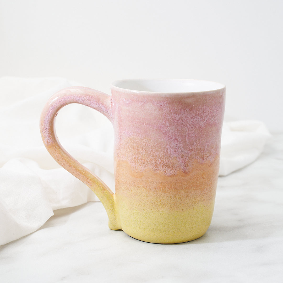 Salmon Faverolles mug, sunset glaze