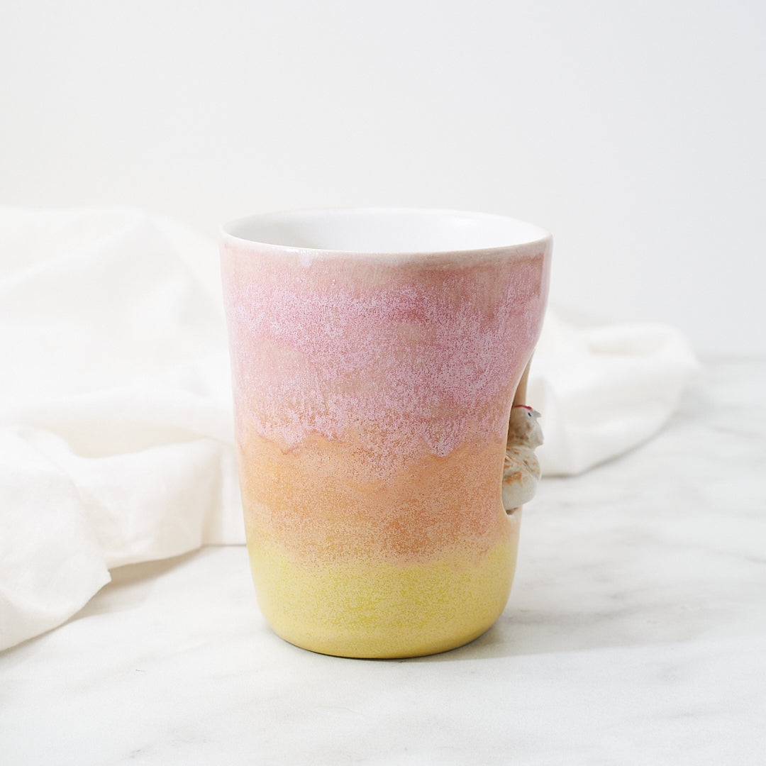 Salmon Faverolles mug, sunset glaze