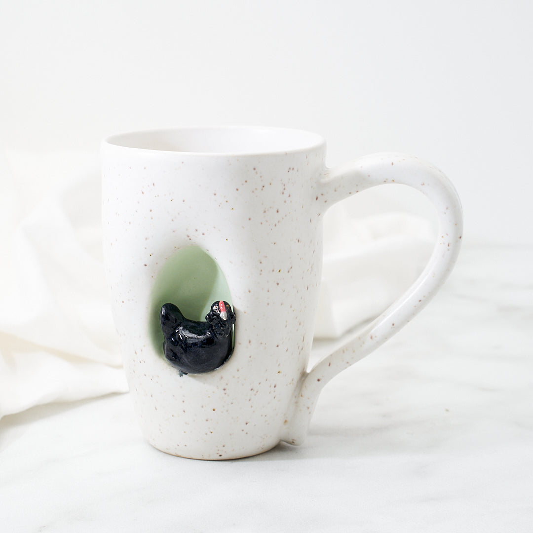 Black Ameraucana mug, speckled glaze