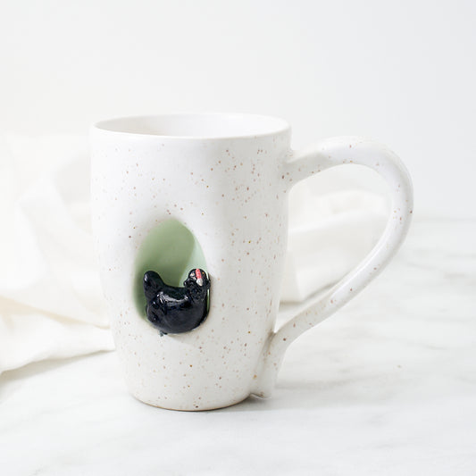 Black Ameraucana mug, speckled glaze
