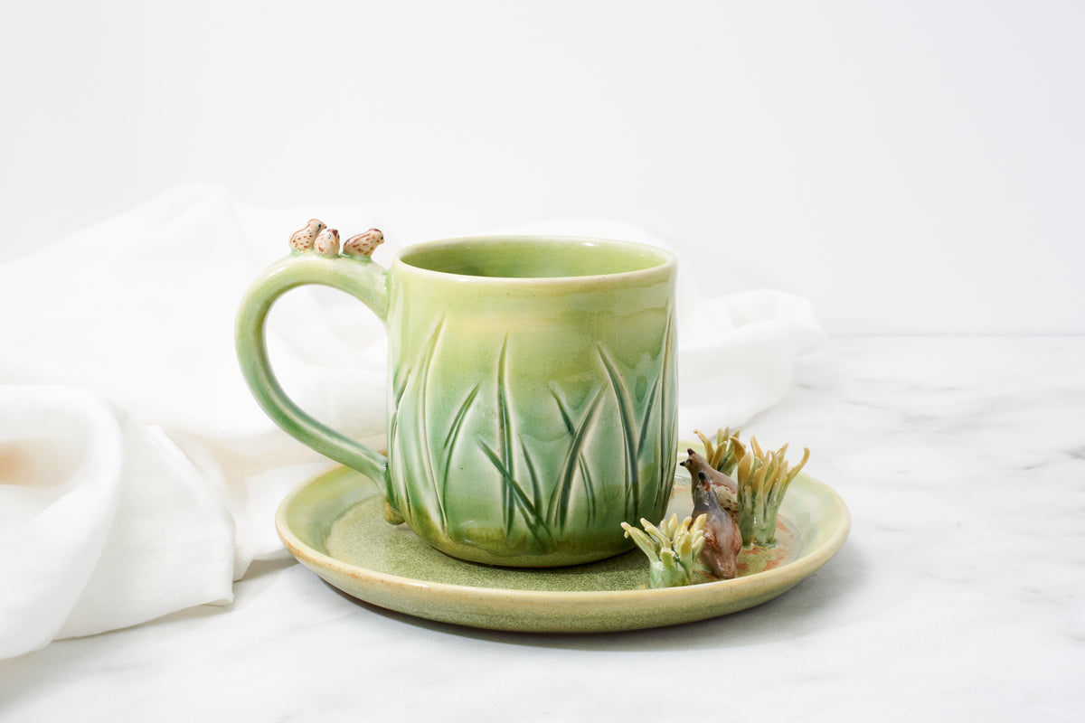 California quail family cup and saucer