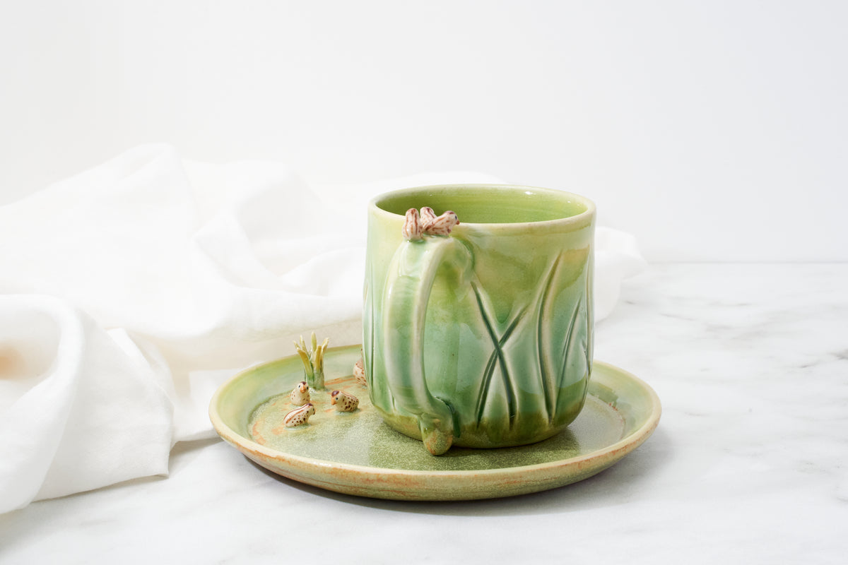 California quail family cup and saucer