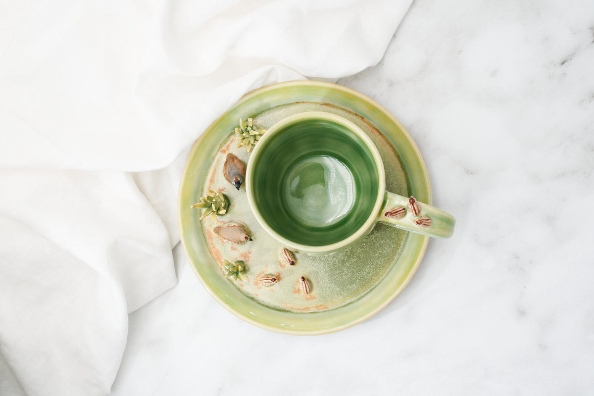 California quail family cup and saucer