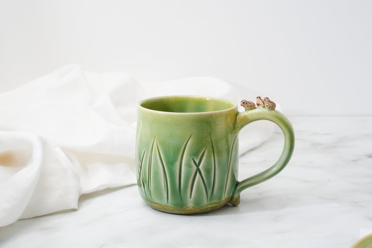 California quail family cup and saucer