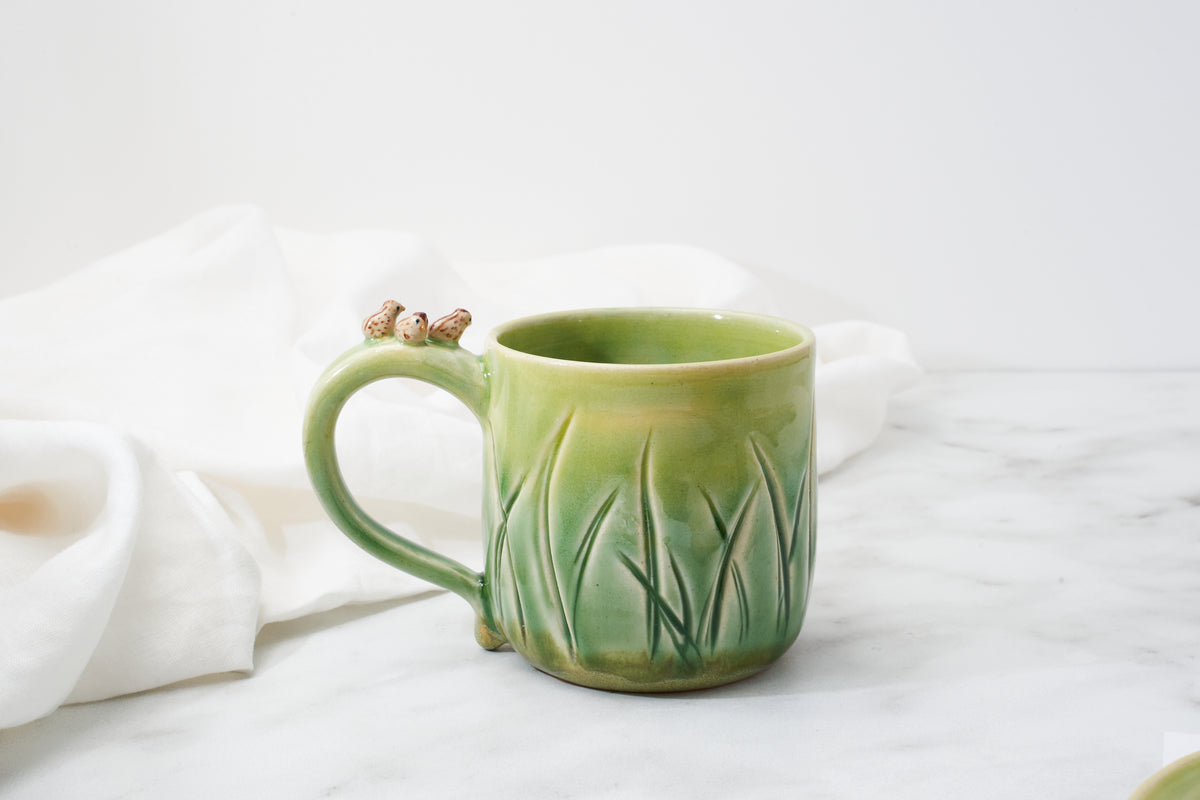California quail family cup and saucer