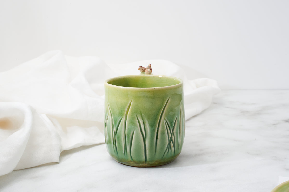 California quail family cup and saucer