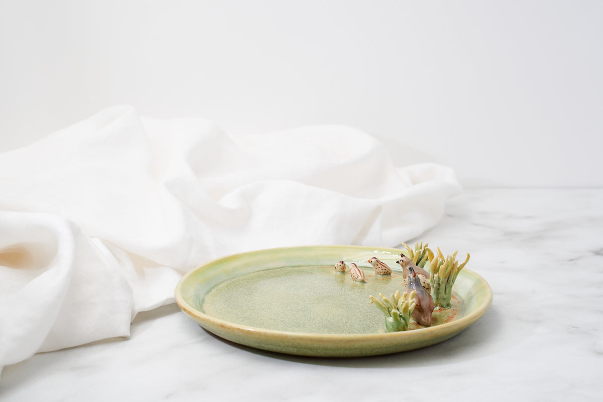 California quail family cup and saucer