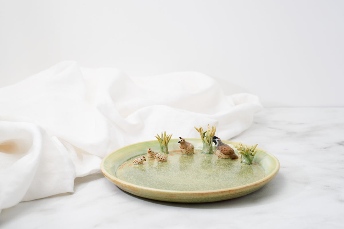 California quail family cup and saucer