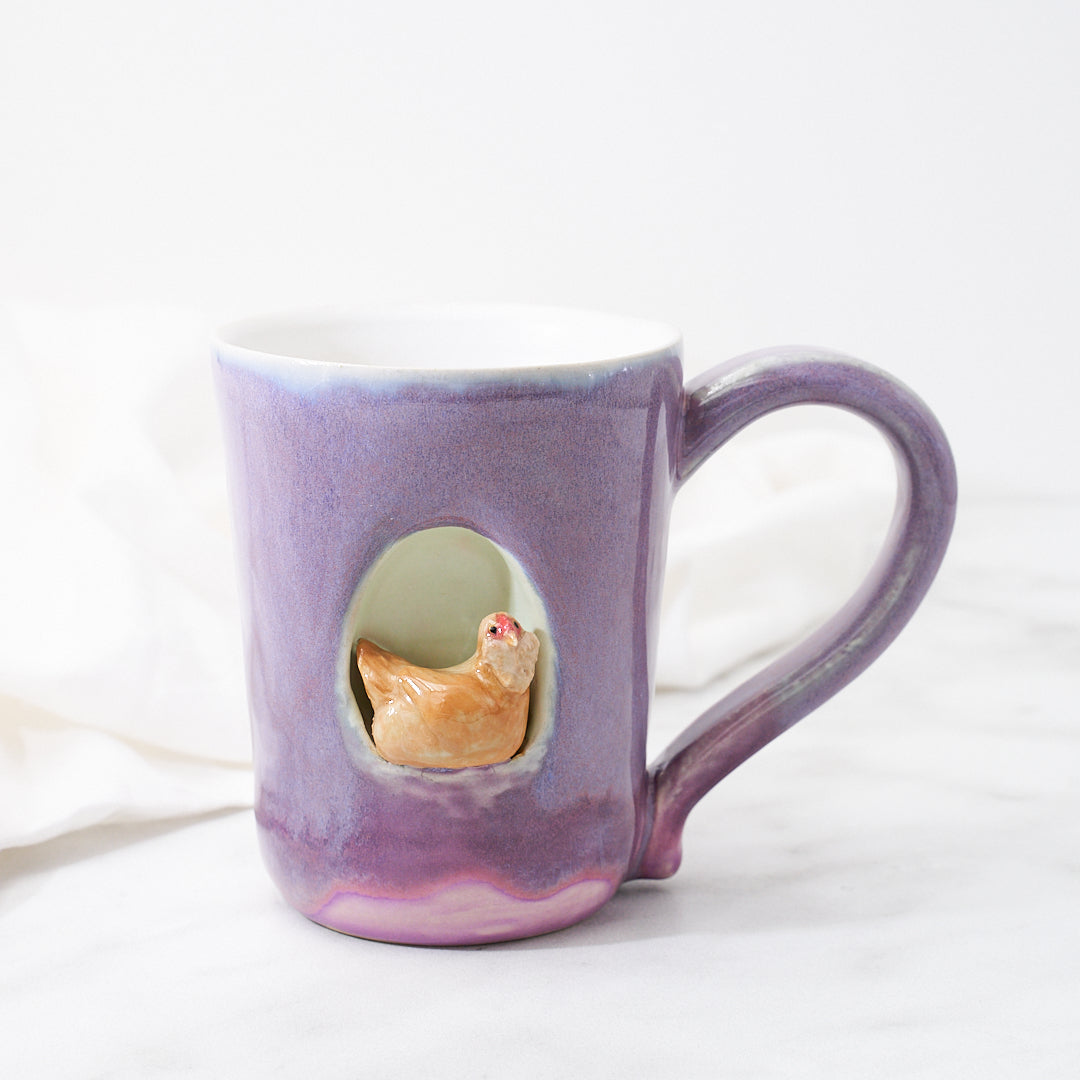 Buff Ameraucana mug, purple glaze