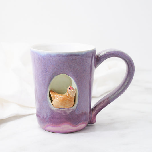 Buff Ameraucana mug, purple glaze