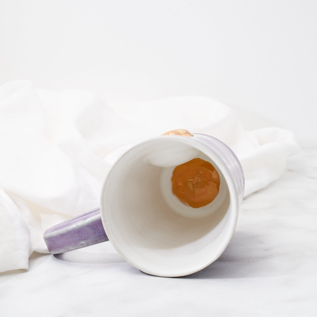 Buff Ameraucana mug, purple glaze