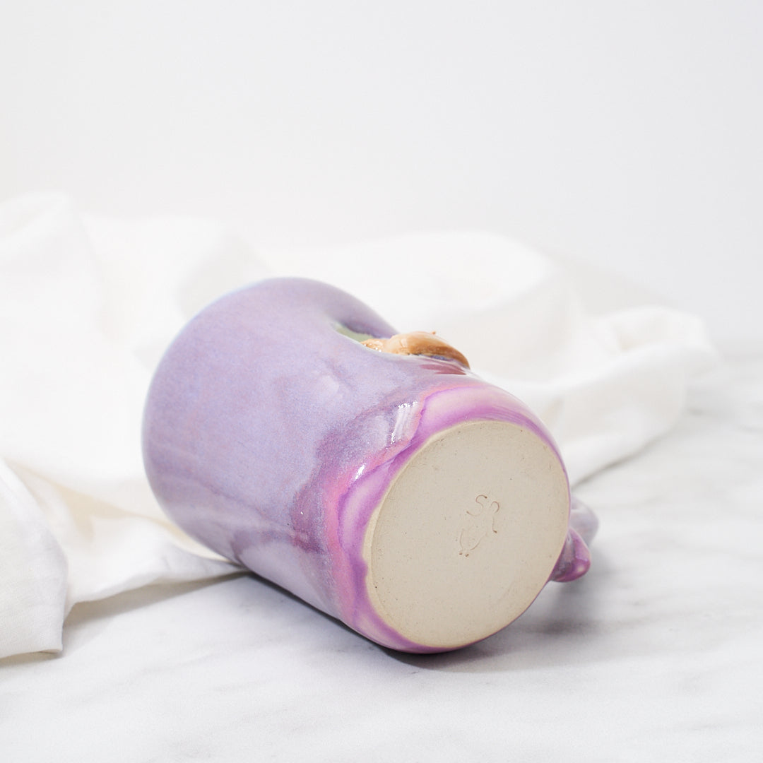 Buff Ameraucana mug, purple glaze