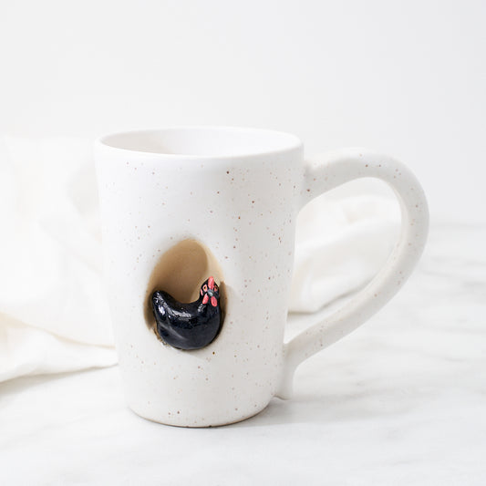 Australorp mug, soft speckled white