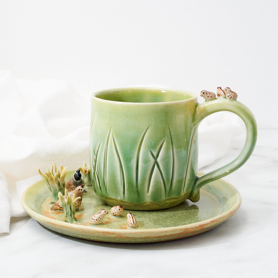 California quail family cup and saucer