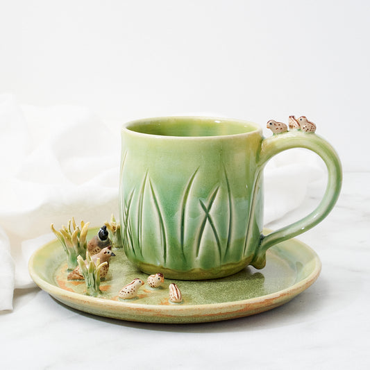 California quail family cup and saucer