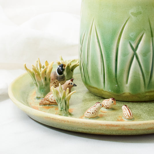 California quail family cup and saucer