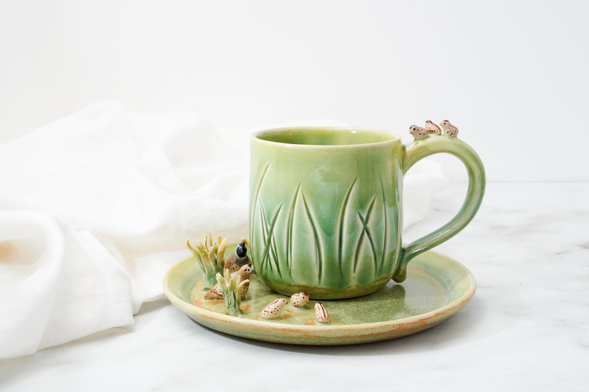 California quail family cup and saucer
