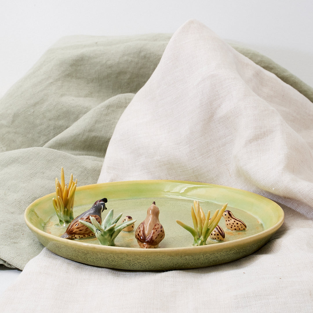 Quail family cup and saucer - little explorer