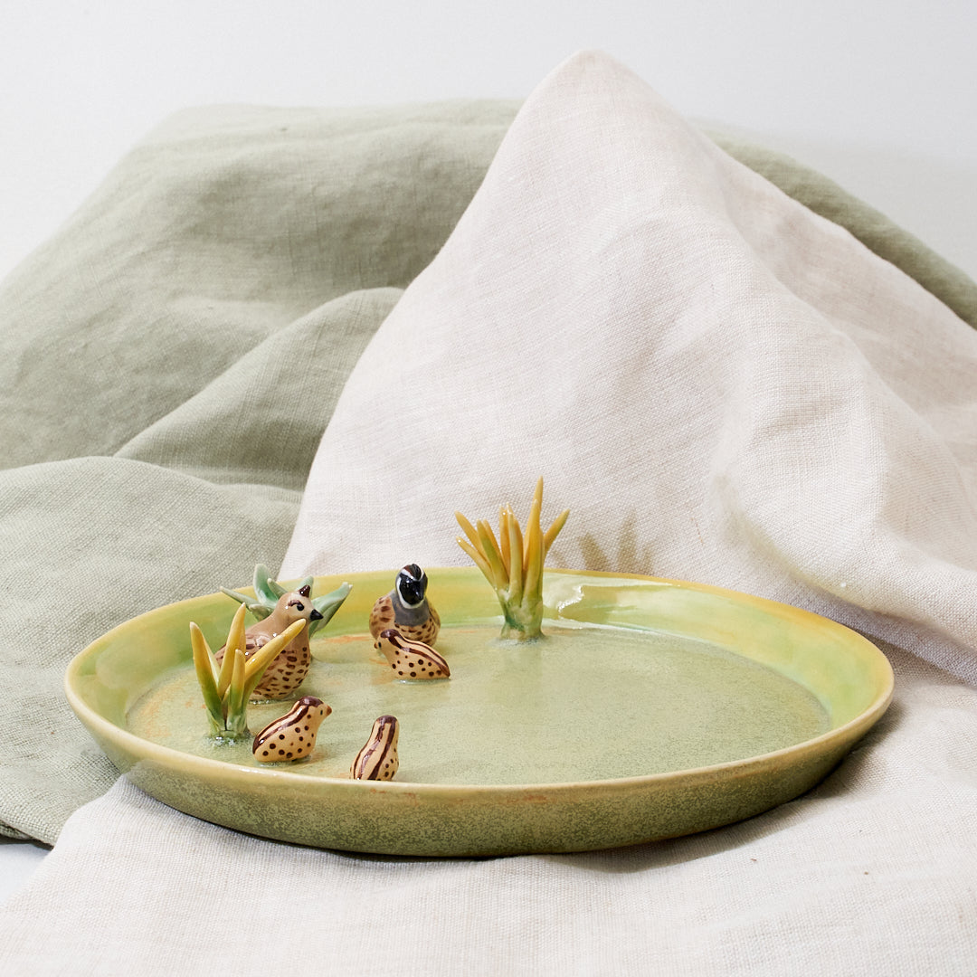Quail family cup and saucer - little explorer