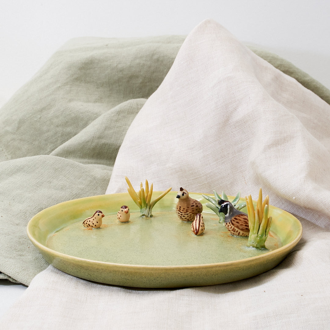 Quail family cup and saucer - little explorer