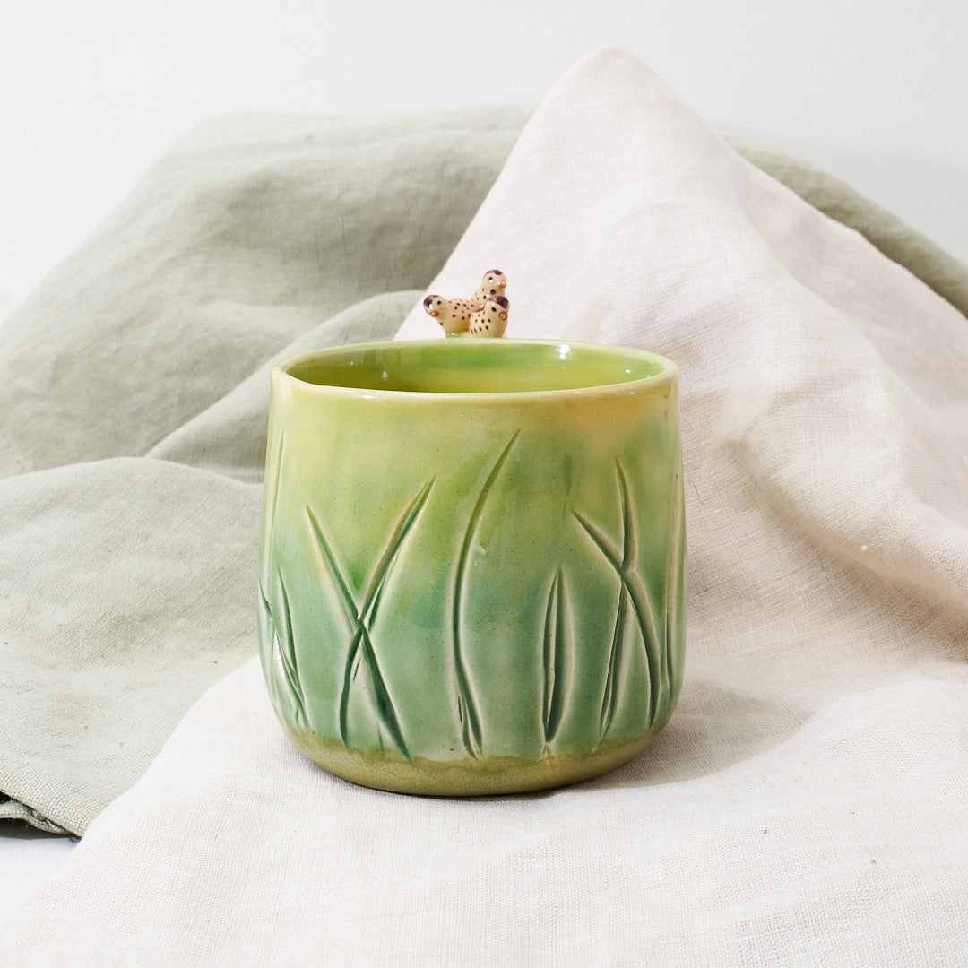 Quail family cup and saucer - little explorer
