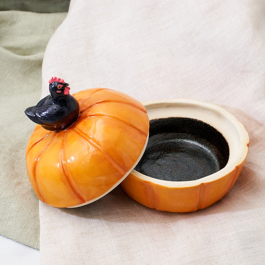 Australorp pumpkin dish with black sparkle