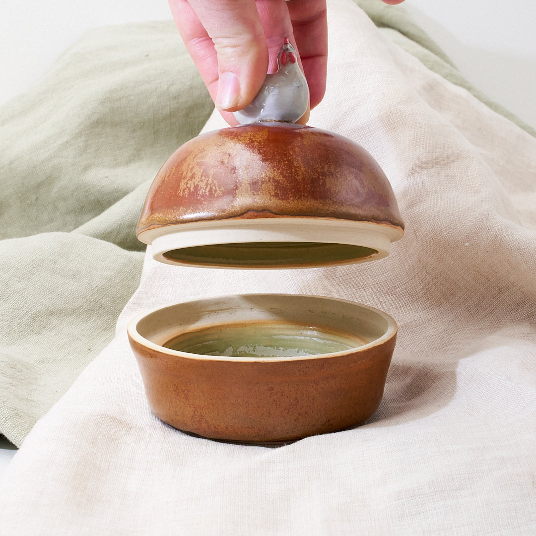 Lavender Orpington dish - turning leaves