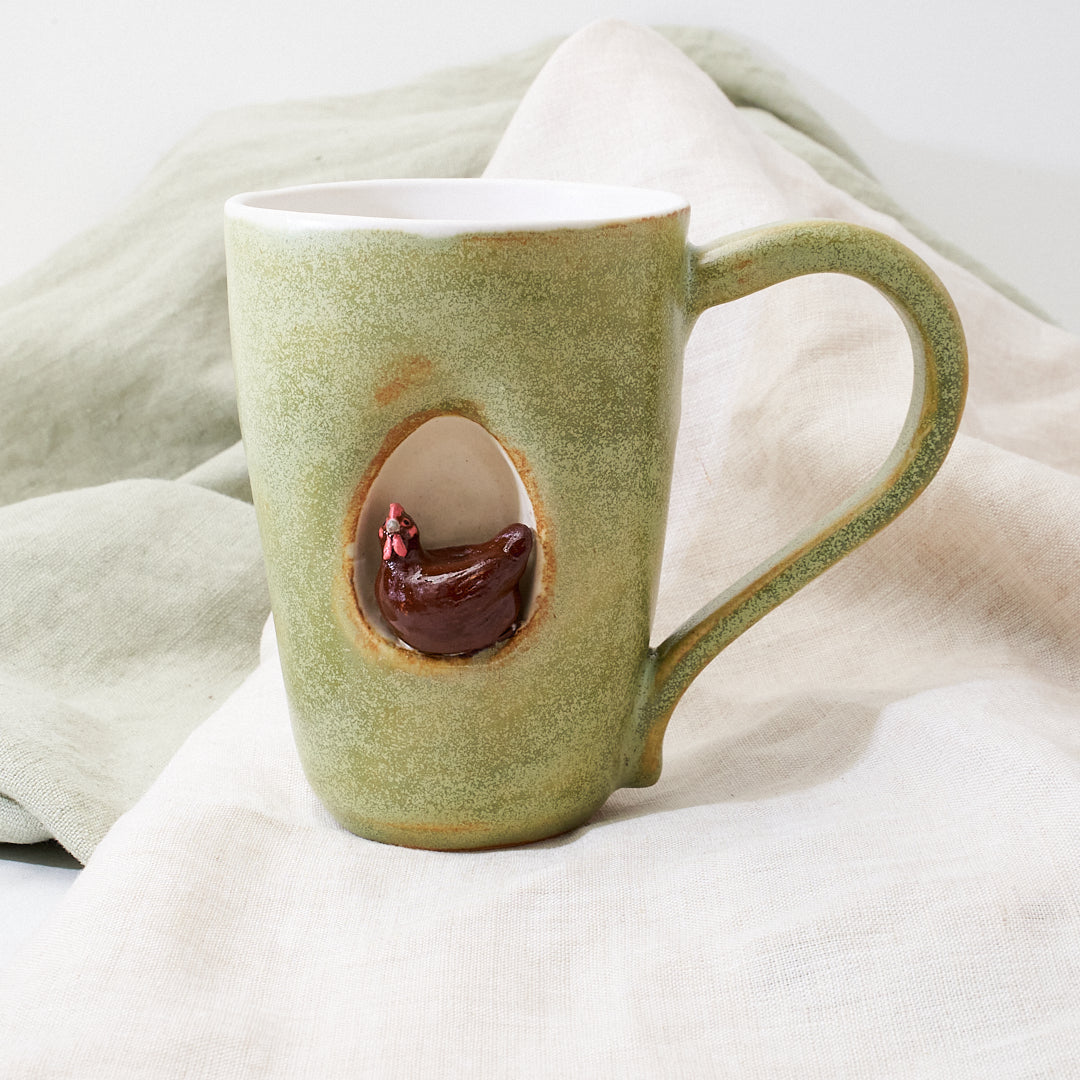 Chocolate Orpington mug - meadow grasses green